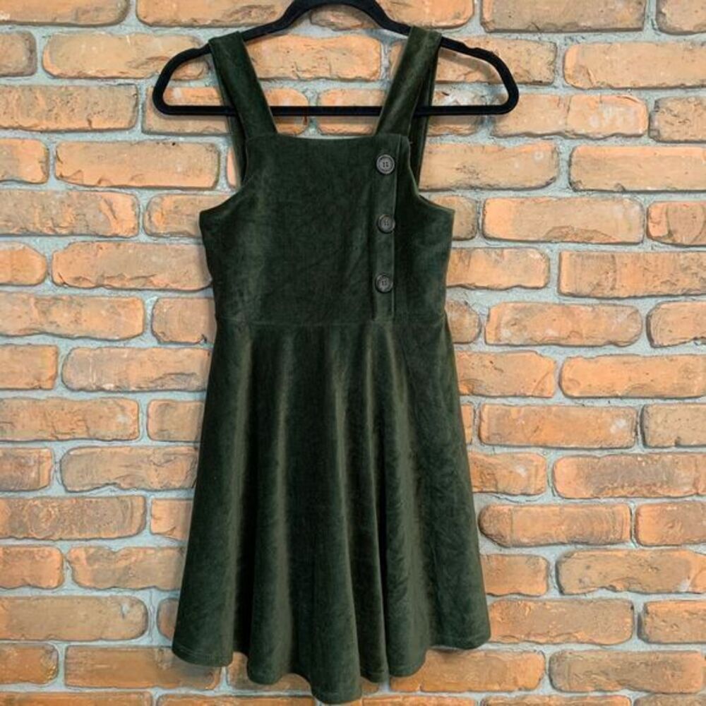 Beautees Girls Corduroy Ribbed Velvet Fit and Flare Dress Buttons Green‎ Size M